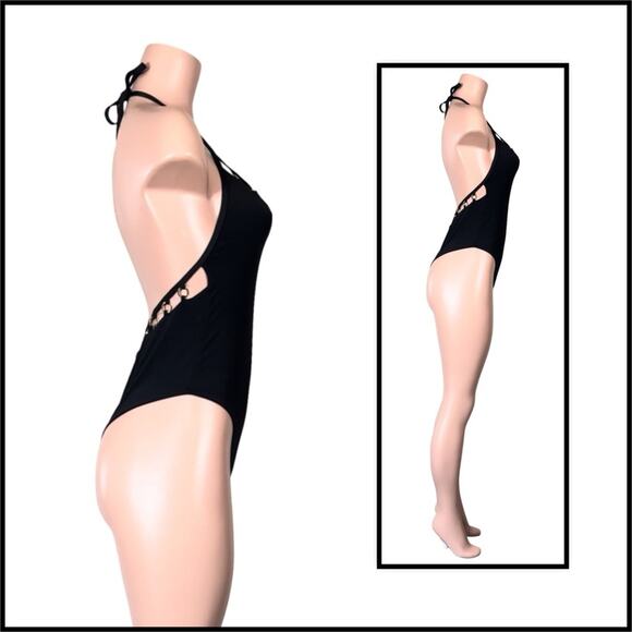 Beach Bunny Black Ireland Coated Rings One Piece SZ M $249 - Picture 9 of 11